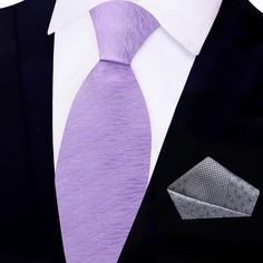 View 2: Light Purple Texture Tie with Grey Pocket Square Light Purple Color, Purple Abstract, Purple Silk, Silk Necktie, Paramore, Bright Lights, Job Interview, Necktie, Light Purple