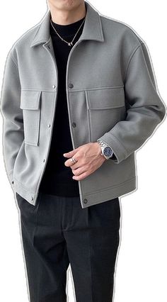 Lapel Jacket, Woolen Coat, Men's Casual, Shoulder Sleeve, Apricot, Men Casual, Black