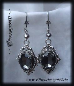 A very elegant pair of Gothic-style earrings that, like all my pieces of jewelry, were made with great care and attention to detail. The earrings were made from silver-plated brass ornaments with hematite-colored glass beads and black diamond rhinestones. The hangers, including the brisures, are approx. 6.5 cm long. Witch Goddess, Brass Ornaments, Steampunk Victorian, Pagan Witch, Gothic Earrings, Gothic Wedding, Black Diamonds, Gothic Style, Style Earrings