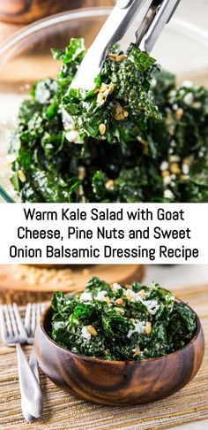 kale salad with goat cheese, pine nuts and sweet onion balsami dressing recipe