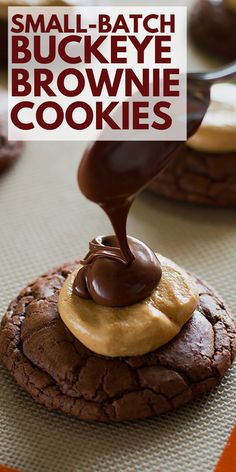 small batch buckeye brownie cookies with peanut butter on top