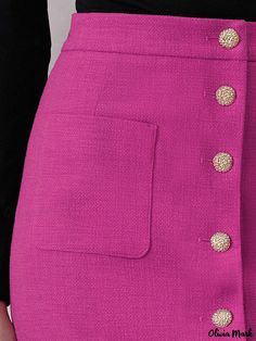 Olivia Mark - High-Waisted Slim Fit Straight Skirt with Chic Design Elements Pink Bottoms With Buttons For Fall, Pink Fall Bottoms With Buttons, Pink Buttoned Workwear Skirt, Pink Workwear Skirt With Buttons, Pink Buttoned Skirt For Work, Pink Skirt With Pockets For Work, Elegant Pink Bottoms With Buttons, Umbrella Designs, Straight Skirt