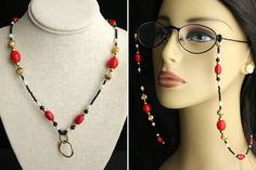 BACK to SCHOOL SALE Eyeglass Lanyard or Badge Necklace. Apple Red Eyeglass Chain. Beaded Lanyard. Re Red Beaded Glasses Chains As Gift, Red Beaded Glasses Chains For Gift, Red Glass Glasses Chains As A Gift, Red Glass Glasses Chains For Gift, Badge Necklace, Face Mask Holder, Red Eyeglasses, Eyeglass Necklace, Badge Lanyard