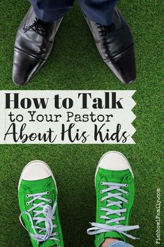 two people standing in front of a sign that says how to talk to your pastor about his kids