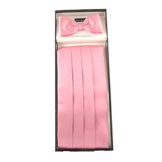 This Van Buck rose pink Satin Cummerbund and Bow Tie Set is perfect for all formal occasions such as weddings, events and parties. The style of the cummerbund is a classic 3 pleated design. The pre-tied bow tie is easily adjustable. We have a range of colours to choose from, so you're bound to find a match for you. This set comes in the box as seen in our photos. Matching pocket squares are also available on our site. Handmade in England and 100% Duchess Satin Polyester. Neck Size: 15" - 22" (37cm - 56cm) Bow Length: 4" (11cm) Bow Height: 2" (6cm) Waist Size: 28" - 44" (70cm - 112cm) Cummerbund Dimensions: 5.0" x 23.5" (12cm x 60cm) Cummerbund Features: Fully Banded Adjustable Velcro Fastening Strap with 'cruise' Style Metal Clasp Wash Care: Dry Clean Only Pink Elegant Sash For Formal Occasions, Elegant Fitted Pink Sashes, Sage Green Wedding Tie, Aubergine Wedding, Cruise Style, Paisley Wedding, Taupe Wedding, Tartan Bow Tie, Christmas Bow Tie