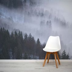 Corality misty woodland forest wall mural wallpaper by WallpaperMural.com Tranquil Wallpaper, Misty Forest Wallpaper, Mist Wallpaper, Seaside Wallpaper, Moody Forest, Alpine Forest, Tropical Art Deco, Wallpaper Art Deco, Scandinavian Wallpaper