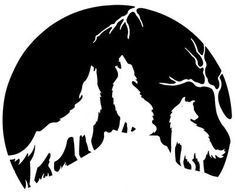 three wolfs are silhouetted against the night sky