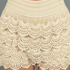 Elastic Waist Lace-Tiered Crochet Shorts 100% Cotton, Lining 100% Cotton Crochet Shorts, Ivory Lace, Lace Shorts, Elastic Waist, Vanilla, Womens Shorts, Elastic, Cream, Crochet