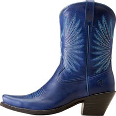 Fitted Boots With Snip Toe And Stitched Sole, Fitted Blue Snip Toe Boots, Blue Fitted Snip Toe Boots, Blue Snip Toe Boots With Reinforced Heel, Cowgirl Boots Blue, Blue Leather Boots With Reinforced Toe, Blue Western Boots With Round Toe, Ariat Turquoise Boots, Fitted Purple Western Boots