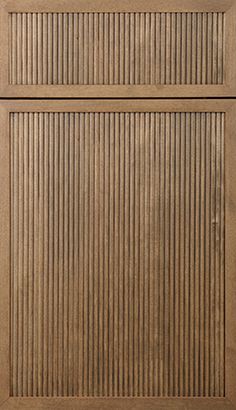 a wooden door with vertical slats on the front and side paneled in brown