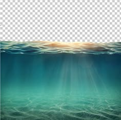 an underwater scene with the sun shining down on the water and sunlight coming from above