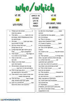 the worksheet for who's which?