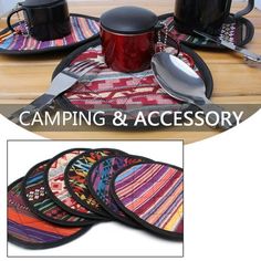 the camping and accessory set is ready to be used on the table or in the kitchen