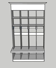 a drawing of a book shelf with several shelves