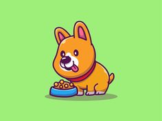 a cartoon dog eating food out of a bowl