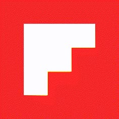 a red and white square with the letter f on it's bottom right corner