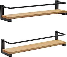 two black metal and wood shelves on white background