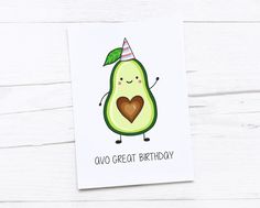 a card with an avocado holding a heart