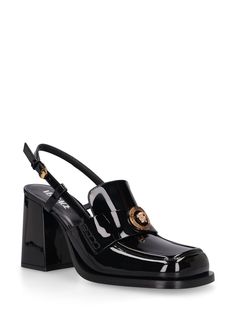 85mm Heel. Patent leather upper. Slingback strap with buckle closure. Leather lining and insole. Leather sole Loafer Pumps, Patent Loafers, Patent Leather Loafers, Ski Accessories, Patent Leather Heels, Black Leather Heels, Flat Espadrilles, Heeled Loafers, Manolo Blahnik