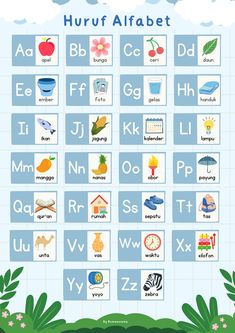 a poster showing the alphabets and numbers for children's learning with an animal theme