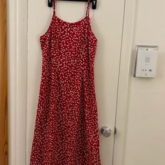 Never Worn, Cami Dress, Red With White Hearts All Over. Spaghetti Straps Are Adjustable, Has Zippered Closure In Back, A-Line Cut. Size L But Fits Like M. Red Spaghetti Strap Midi Dress For Brunch, Red Midi Dress With Spaghetti Straps For Brunch, Red Maxi Dress With Spaghetti Straps For Brunch, Red Summer Sundress For Brunch, Red Casual Midi Dress With Spaghetti Straps, Red Summer Sundress Midi Length, Casual Red Maxi Dress For Brunch, Red Spaghetti Strap Sundress For Spring, Casual Red Midi Dress For Brunch