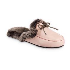 You�ll love the chic details of these Isotoner women�s slippers when you want to slip on a pair of cozy flats for lounging at home. Made from smooth faux leather with a plush faux fur lining, these moc-toe flat shoes also come adorned with a tie on the front. Wear them with your favorite pair of sweatpants or jeans and a hoodie.Features: CushionedClosure Type: Slip-OnBase Material: 100% Faux LeatherUpper/Outer Base Material: 100% PolyuretheneShoe Lining Material: Faux FurSole Material Content: 1 Chic Slip-on Flat Slippers, Chic Synthetic Slippers With Round Toe, Chic Slippers With Cushioned Footbed And Round Toe, Chic Cushioned Slippers With Round Toe, Chic Slippers With Rubber Sole And Flat Heel, Chic Synthetic Round Toe Slippers, Flat Synthetic Slippers, Chic Slippers With Removable Insole And Round Toe, Chic Synthetic Slippers