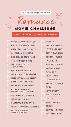 the ultimate movie challenge for valentine's day with text that reads, how many have you