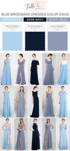 blue bridesmaid dresses color ideas for dark navy, dusty blue and light grey