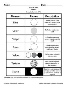 the elements of an object worksheet is shown in this image, and it contains different