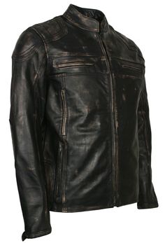 Distressed Leather Jacket in New Look Biker Jacket Distressed black leather jacket is manufactured with 100% high quality genuine leather. This zipper leather jacket features a front zipped YKK closure, 6 zipped pockets on its front and 2 zipped pockets on its back. This black biker leather jacket is professionally waxed and also includes padded design on shoulders and elbow patch completed with a classic stand collar.Shop black leather jacket new look at Alex Gear Material: Outer: Real Leather Rugged Leather Jacket With Zipper Closure, Rugged Biker Jacket With Zipper Closure, Rugged Biker Jacket With Zipper For Biker Events, Rugged Biker Jacket With Zipper Closure For Biker Events, Distressed Biker Leather Jacket For Winter, Distressed Brown Moto Leather Jacket, Rugged Long Sleeve Biker Jacket, Rugged Black Outerwear With Zipper Closure, Black Distressed Leather Biker Jacket