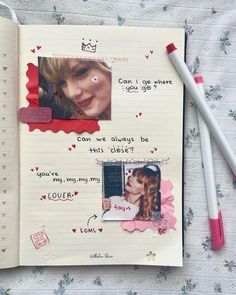 an open notebook with pictures and writing on it