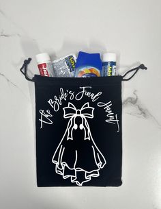 a black bag with white writing on it