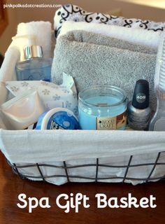 the spa gift basket is filled with personal care items