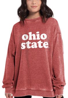 Ohio State Buckeyes Womens Red Campus Crew Sweatshirt - 20830467 Red Sweats With Ribbed Cuffs For Fall, Red Fall Loungewear Sweats, Red Sweats For Fall Loungewear, Casual University Red Top For Fall, Red Cotton Sweats For Fall, Casual Soft-washed Sweatshirt For College, Casual Sweats For College In Fall, Sporty Long Sleeve Washed Sweats, Casual Sweats For College