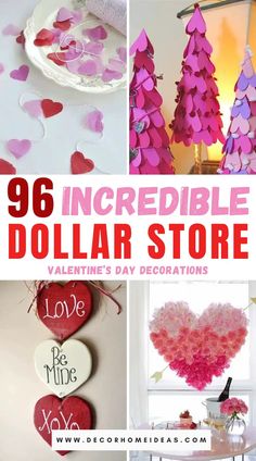 valentine's day decorations with pink and red paper hearts