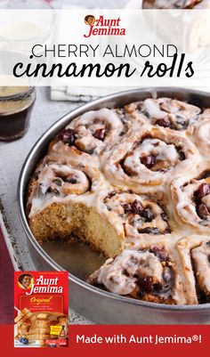 an advertisement with cinnamon rolls on it