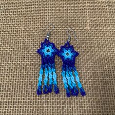 Nwot Beaded Long Earrings With Ombr Star And Hook. Handmade. Bundle And Save Jewelry Mexican, Hand Crafted Jewelry, Blue Ombre, Long Earrings, Seed Bead, Handcrafted Jewelry, Beaded Earrings, Jewelry Crafts, Seed Beads