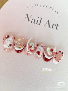 Kawaii Christmas Nails, Noel Nail, Korea Nail Art, Nailart Christmas, Nail Noel, Eye Nail Art, Bunny Nails, Art Deco Nails