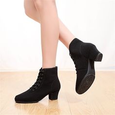 Category:Dance Boots; Upper Materials:Canvas; Embellishment:Lace-up; Lining Material:Fabric; Heel Type:Thick Heel; Gender:Women's; Size Suggestion:standard size, select your usual size; Toe Shape:Round Toe; Style:Whole Bottom,Outdoor,Ankle Boots; Outsole Materials:Rubber; Occasion:Performance,Square Dance,Practice,Party; Age Group:Adults'; Customized Shoes:Customizable; Production mode:Self-produce; Foot Length:; Size chart date source:Provided by Supplier. Black Oxfords Womens, Dance Boots, Latin Shoes, Jazz Shoes, Latin Dance Shoes, Black Oxfords, Lace Up Booties, Thick Heels, Rubber Heels