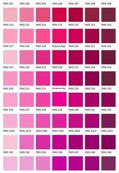 the pantone color chart is shown in red, pink and purple colors with different shades