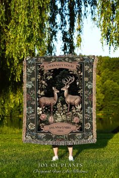 Ethereal Deer Couple Floral Woven Blanket | Mystic Forest Woodland Aesthetic Personalized Wedding Tapestry Unique Gift Idea for Boyfriend | by JoyOfPlants on Etsy Woodland Aesthetic, Wedding Tapestry, Gift Idea For Boyfriend, Deer Couple, Idea For Boyfriend, Mystic Forest, Cottagecore Room Decor, Command Hooks, Heirloom Gifts