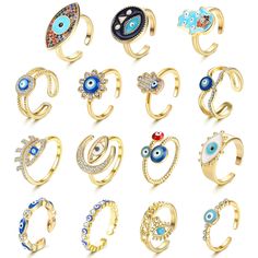 PRICES MAY VARY. 🧿Evil Eye Ring Set🧿One order includes 15Pcs different evil eye rings, simple and classic design, suitable for matching with various outfits, Bright colors and make you more attractive. 🧿Evil Eye Profound Meaning🧿The evil eye represents luck,health and wealth, its meaning is to protect the wearer and bring good luck to the wearer, wearing evil eye ring is believed to protect the wearer from bad luck,so this evil eye ring can also be used as an amulet to protect you and your f Blue Eye Ring, Hand Ring, Evil Eye Ring, Eye Ring, Hamsa Hand, Velvet Bag, Open Ring, Third Eye, Black Velvet