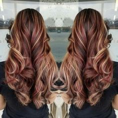 Long Burgundy Hair, Burgundy Blonde Hair, Highlights Underneath, Hairstyles Images, Hair Color Blonde Highlights, Rambut Brunette, Red Brown Hair