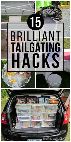 the back of a car with an open trunk filled with plastic containers and food in it