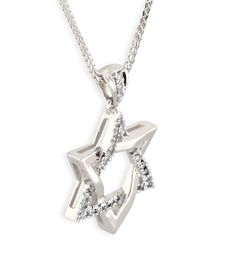 This dainty 14k white gold interwoven with diamonds Star of David pendant is a perfect necklace by itself or layered. This woven design, gold Magen David pendant is set with eighteen small diamonds and presented in 3D relief. shiny, smooth, and beautifully finished. The result is a gorgeous interplay of smooth white gold woven with small sparkling diamonds. What you get is a delicate and elegant pendant with timeless appeal. A beautiful gift for you or for someone special. 14 k white gold chain Jewish Star, Gold Necklace Simple, Star Of David Pendant, Diamond Weave, White Gold Chains, Elegant Pendant, Diamond Star, Star Of David, Star Pendant