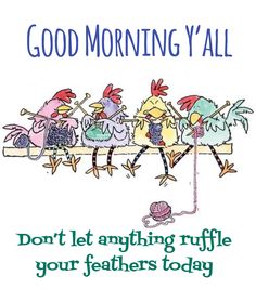 a card saying good morning y'all don't let anything ruffle your feathers today