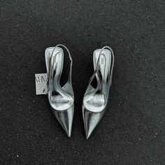 Nwt Zara Leather Slingback Shoes Size 7.5(38) Silver Slingback Pumps With 4-inch Heel, Silver Leather Pointed Toe Slingback Pumps, Chic Silver High Heel Slingback Pumps, Silver Slingback Pumps With Branded Heel For Spring, Silver Pointed Toe Slingback Pumps With Padded Heel, Silver Slingback Pumps With Heel Strap, Chic Silver Slingback Pumps With Open Heel, Silver Slingback Heels With Padded Heel, Silver Slingback Pumps With Padded Heel And Pointed Toe