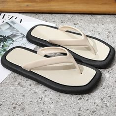 The Square Toe Flip Flops are the modern flip flop of the year. These chic shoes are perfect for the summer months to bring to the beach, pool, or to walk around town in. They are flexible and comfortable, an amazing pair to go with your outfits. FEATURES: Style Open Toe Season Spring/Summer Sole Flat Vamp material EVA COMFORTABLE MATERIAL: The Square Toe Flip Flops are made of high-density material. These are light, soft, breathable, and waterproof, and their excellent flexibility and durabilit Trendy Jelly Sandals With Rubber Sole For Beach, Summer Slide Sandals Made Of Plastic, Trendy Summer Jelly Sandals With Rubber Sole, Trendy Jelly Sandals With Rubber Sole For Summer, Casual Synthetic Platform Slippers With Toe Post, Casual Synthetic Toe Post Platform Slippers, White Eva Flip Flops For Vacation, White Eva Platform Slippers For Beach, Summer Non-slip Eva Slippers