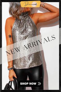 Halter Sexy Sequined Vest Tops(3 Colors) Vest Tops, Vest Top, Womens Vest, Womens Tops, Women's Top, Color, Design