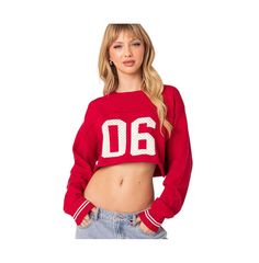 in stock Cropped Sweatshirt, Red Sweaters, Cropped Sweater, Colorful Sweaters, Buy Online, Sweaters For Women, Mesh, Crew Neck, Sweatshirts